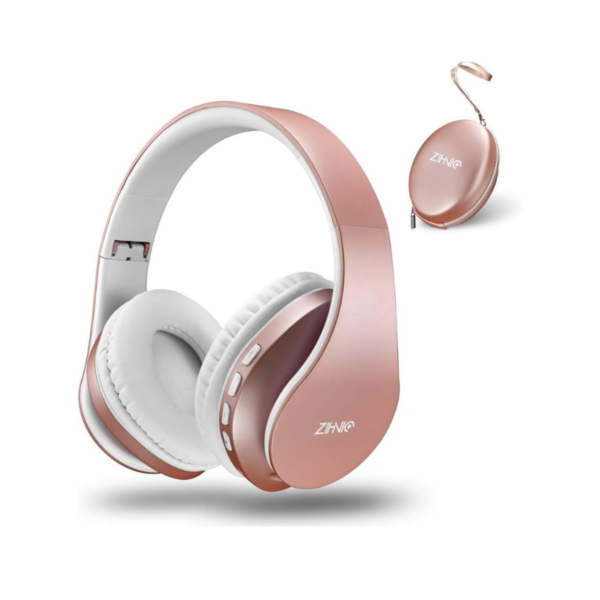 ZIHNIC Wireless Over-Ear Headphones – Foldable, Rose Gold